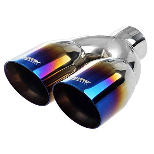 Upower Dual Exhaust Tips 2.5" Inch Inlet 3.5" Outlet 9.5" Length Vacuum Plating Blue Polished Stainless Steel 1.2mm Thickness Double Wall Slant 2.5" to 3.5" Exhaust Tailpipe